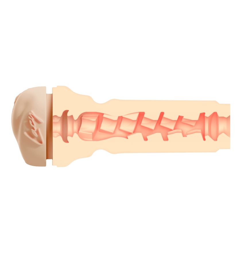 KIIROO-Cross-sectional view of the FeelLacy stroker's textured inner tunnel