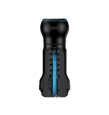 Feel Pocket Stroker + PowerBlow KIIROO-Cross-sectional view of the Feelpocketblack stroker's inner tunnel, and Powerblow suction device