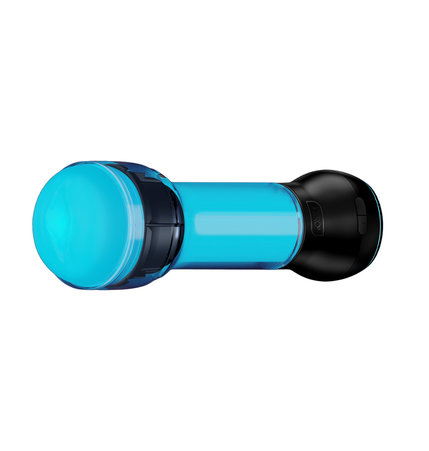 KIIROO-FeelGlow stroker assembled with the Powerblow suction device front