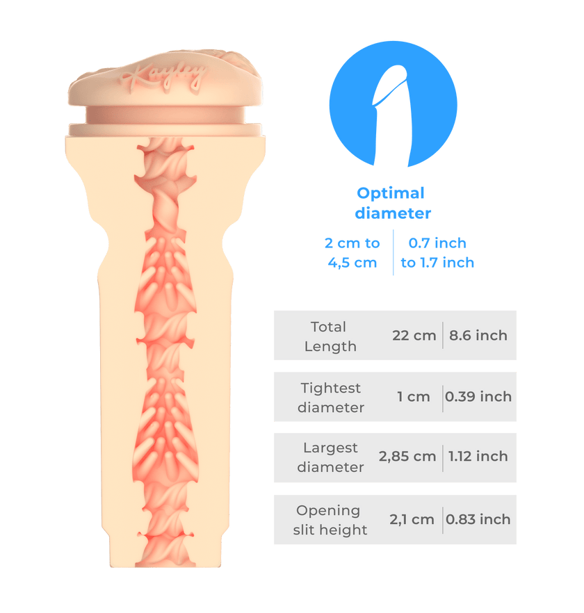 KIIROO-Inner tunnel of the FeelKayley stroker with detailed size diagram