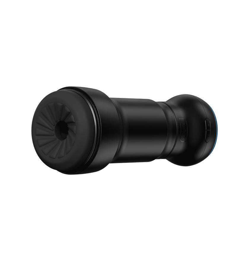KIIROO-Feelpocket black stroker assembled with the Powerblow suction device front