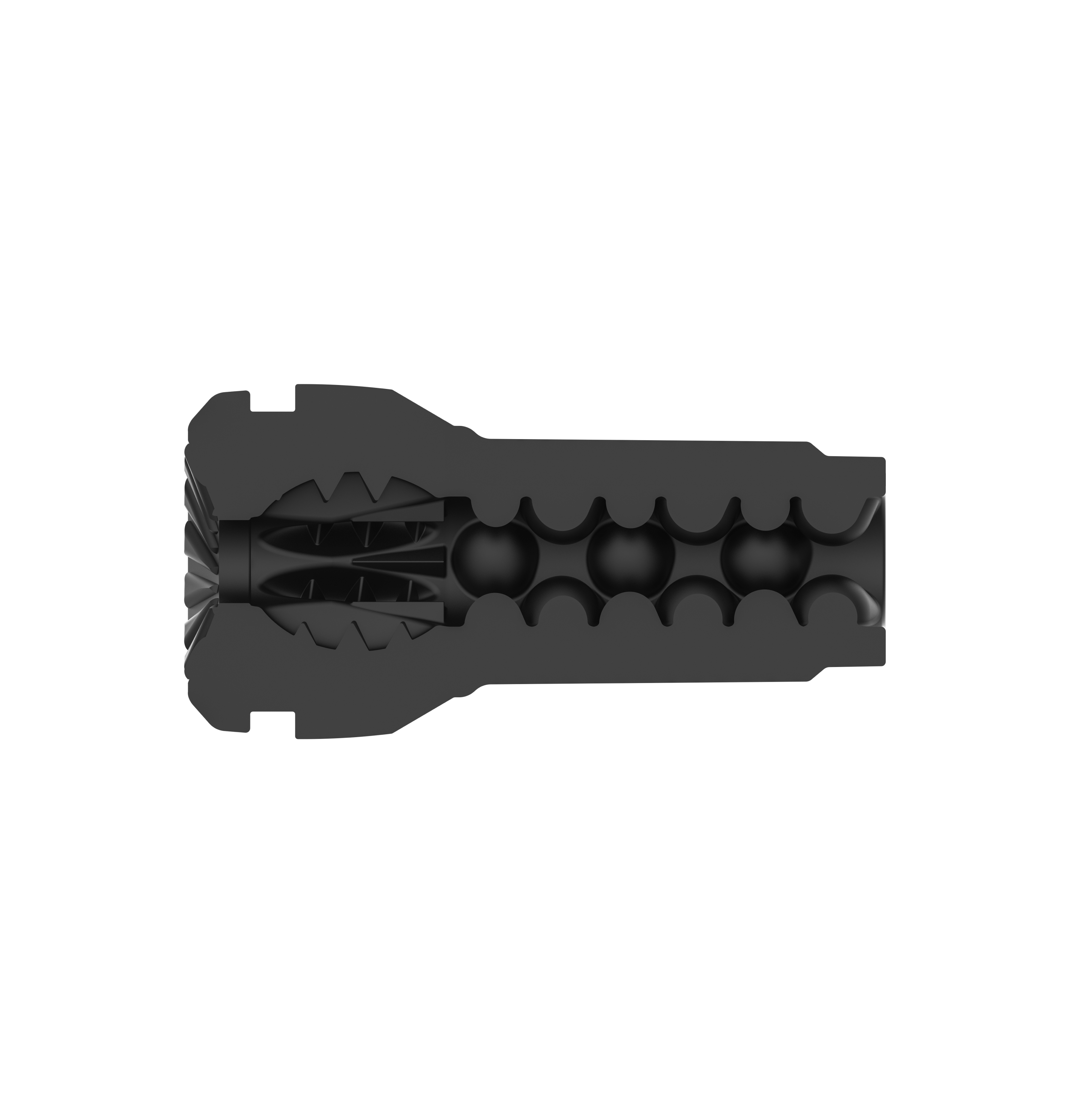 Cross-sectional view of the Feel pocket black stroker's textured inner tunnel