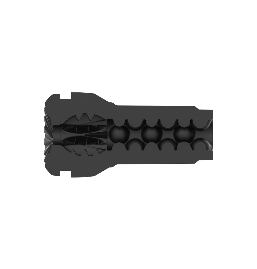 KIIROO-Cross-sectional view of the Feel pocket black stroker's textured inner tunnel