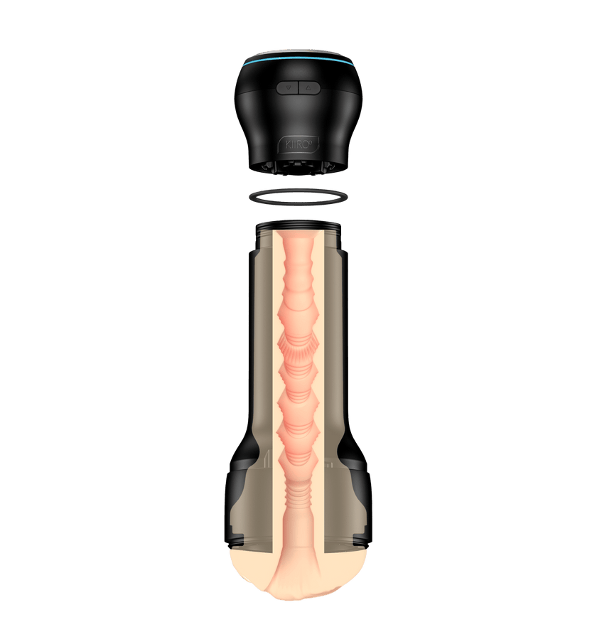 KIIROO-Cross-sectional view of the FeelRae stroker assembled with the Powerblow suction device