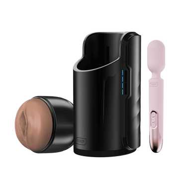 ProWand & Keon & FeelStroker KIIROO-ProWand pink vibrator, Keon masturbator, and FeelStroker mid brown