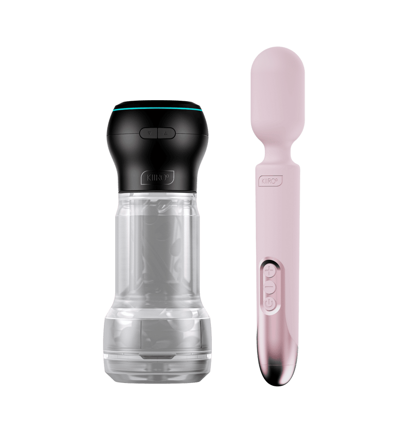 KIIROO-Feel Pocket Stroker Crystalassembled with PowerBlow and ProWand vibrator combo