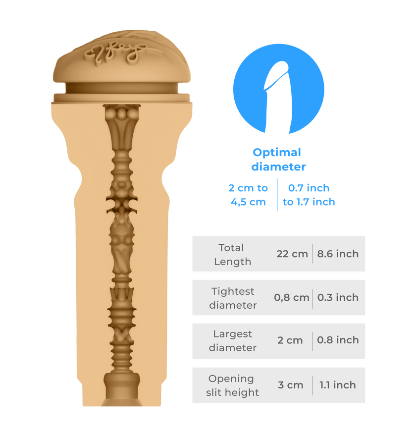 KIIROO-Inner tunnel of the FeelReya stroker with detailed size diagram