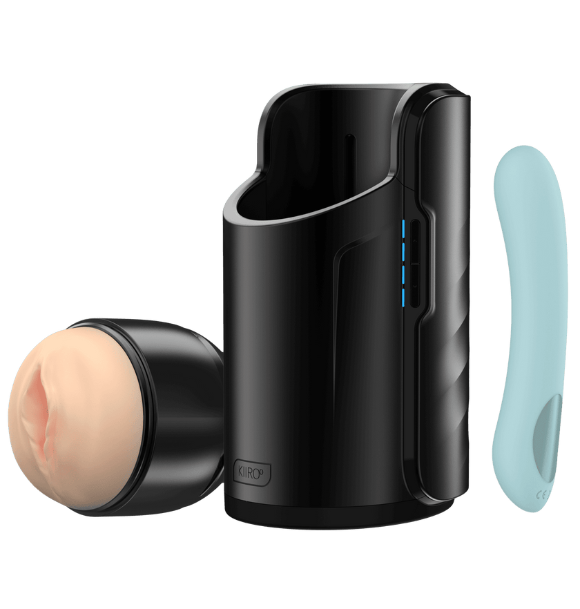 KIIROO-Pearl2+ vibrator, Keon automatic masturbator, and FeelStroker pale