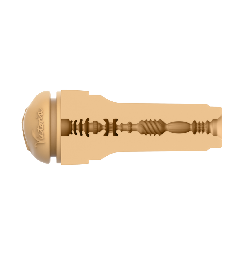 KIIROO-Cross-sectional view of the FeelVictoria stroker's textured inner tunnel