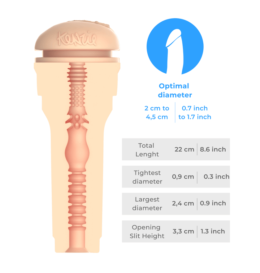KIIROO-Inner tunnel of the FeelKenzie stroker with detailed size diagram