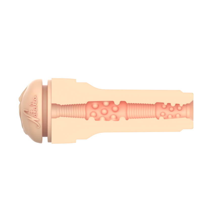KIIROO-Cross-sectional view of the FeelNatalia stroker's textured inner tunnel