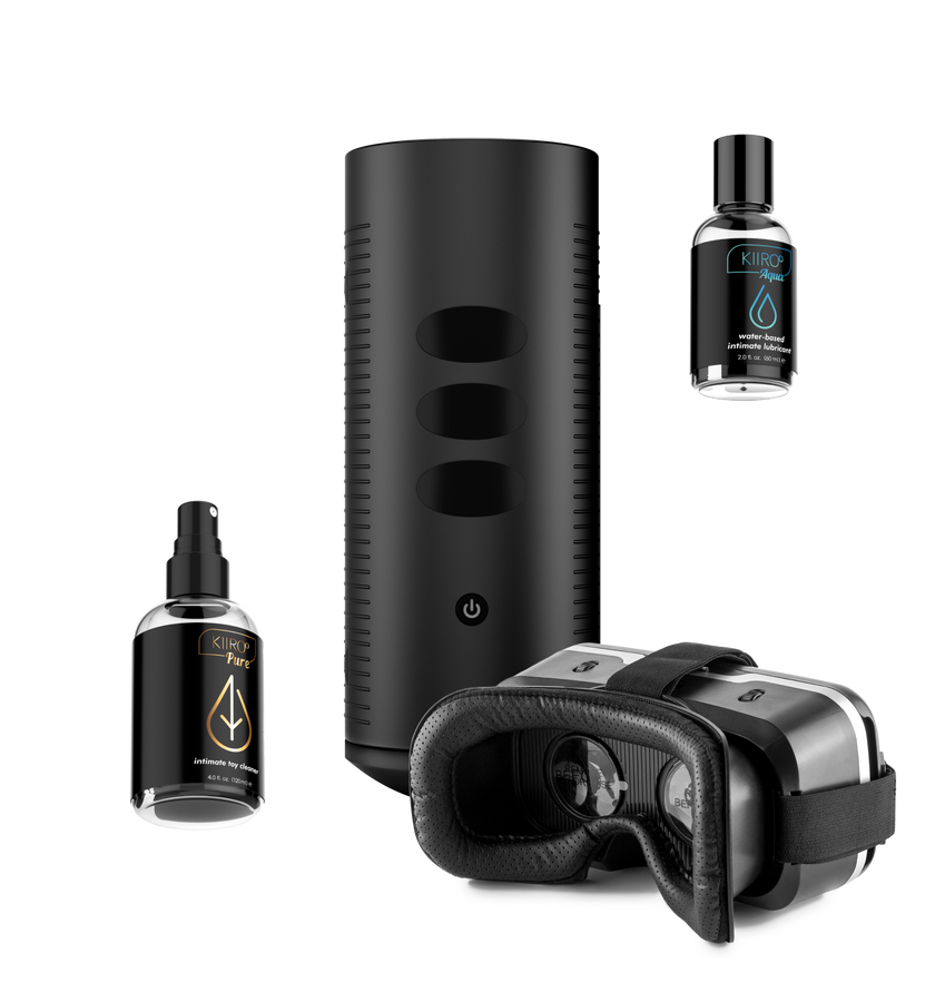 KIIROO-The TITAN interactive masturbator, the VR headset, and cleaner lubes