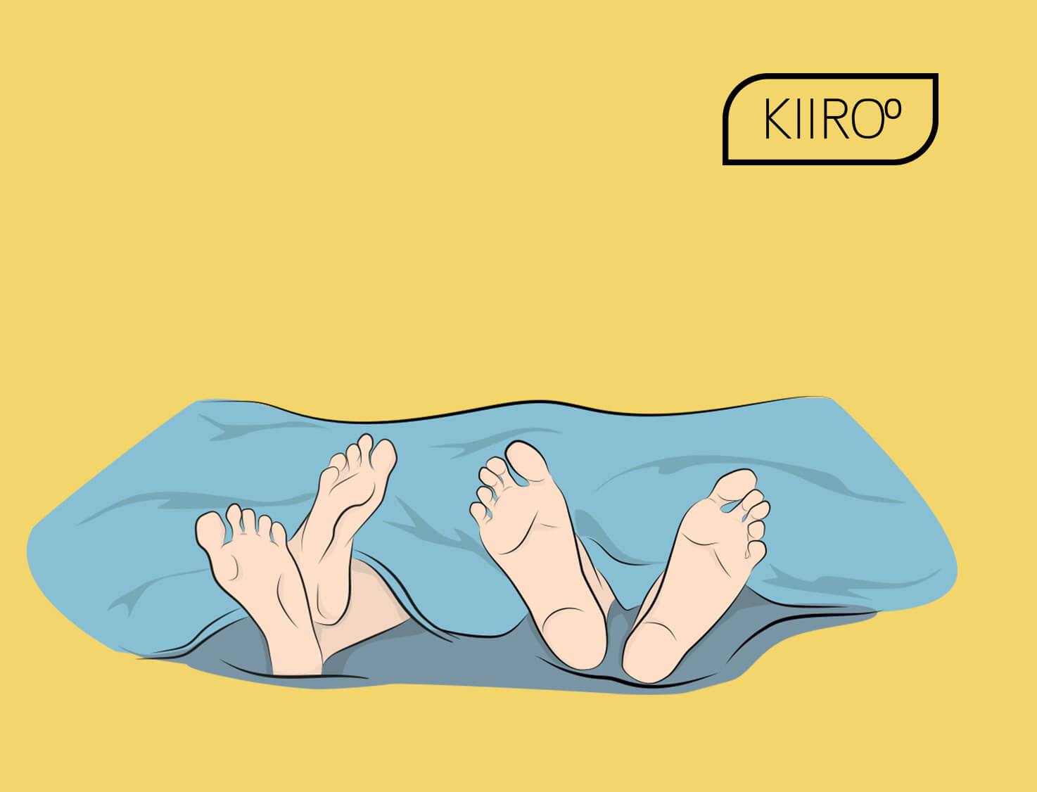 couples sleep with a blanket showing their feet