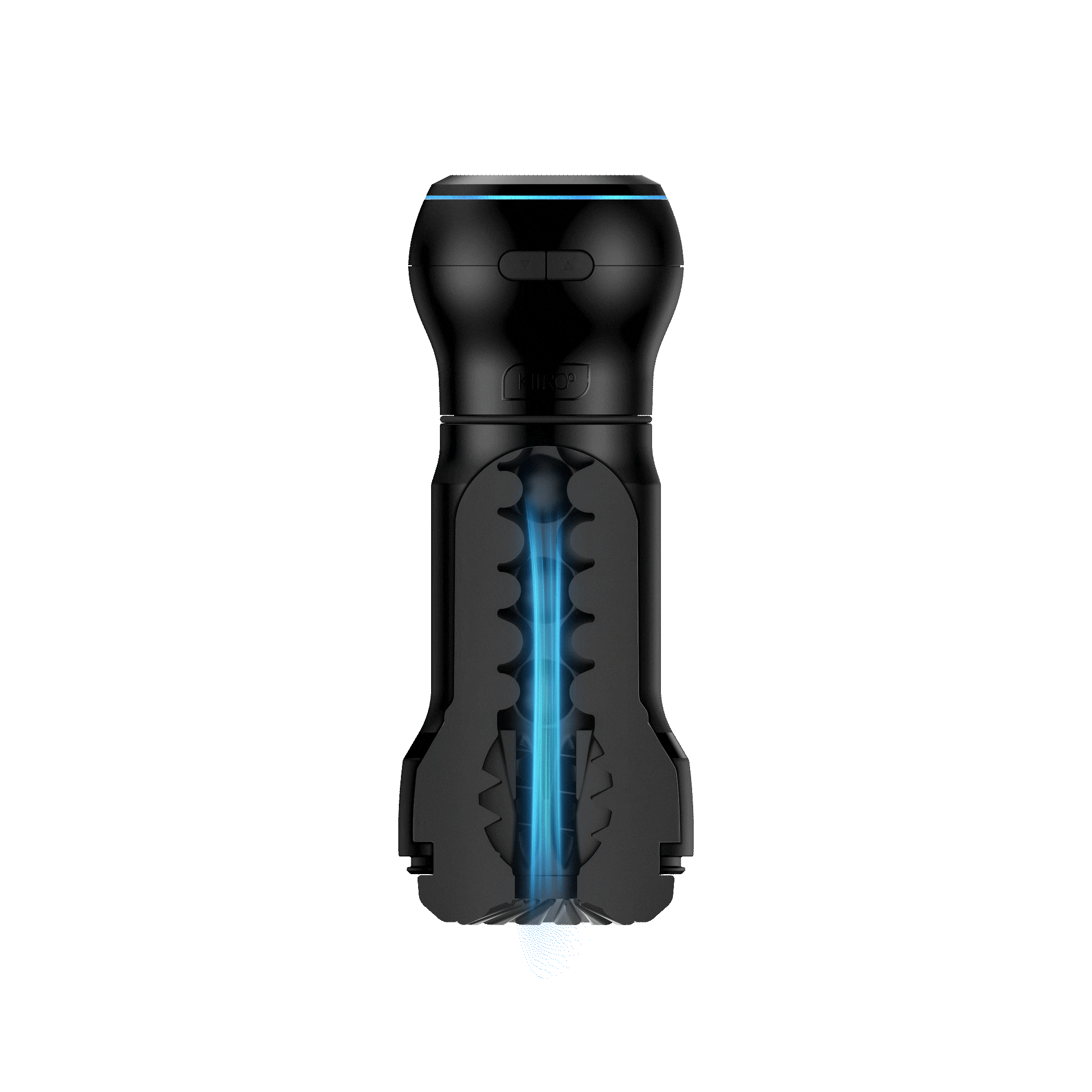 Cross-sectional view of the Feelpocket
black stroker's inner tunnel, and Powerblow suction device