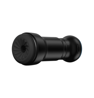 Feelpocket black stroker assembled with the Powerblow suction device front