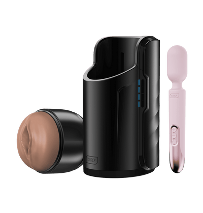 ProWand pink vibrator, Keon masturbator, and FeelStroker mid brown